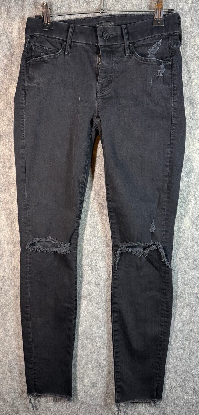 Mother Looker Ankle Fray Guilty As Sin Black Distressed Skinny Jeans Size 24